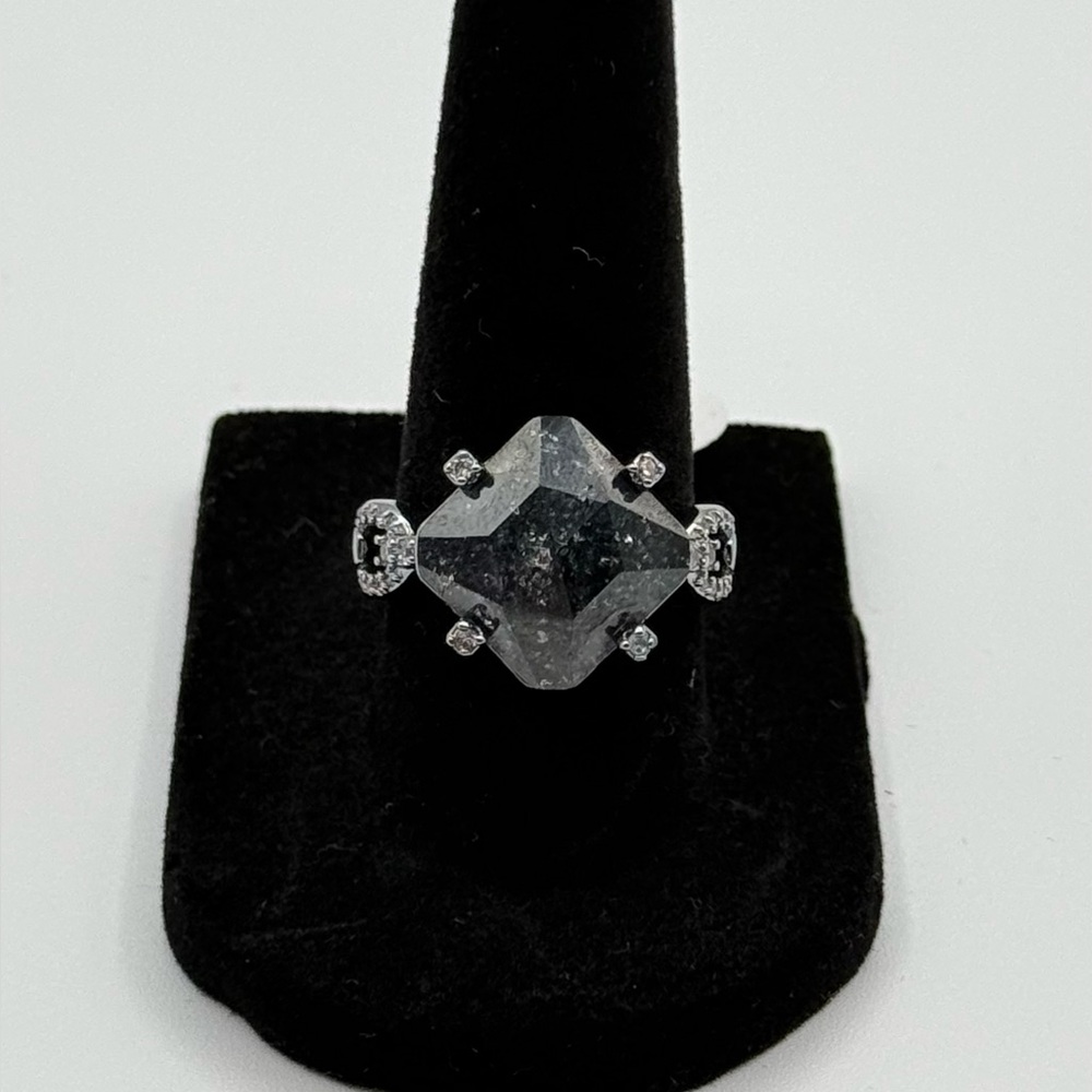 Bomb Party Ring Sz 7 "Radiant Harmony" LB Black Ice Crystal on Hematite Plating